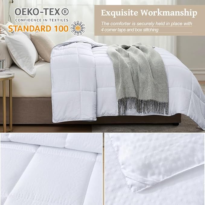 Homelike Moment Twin Comforter Duvet Insert - White Down Alternative Bed Comforter Twin Size, Lightweight Bedding Comforters Quilted Soft All Season with Coner Tabs White Square Embossed