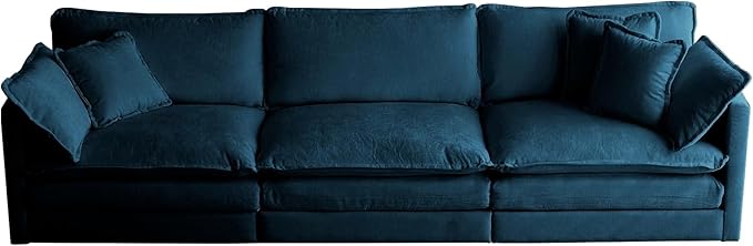 KEIKI Combination Sofa, Upholstered 3 Seater Couch, Oversized Sectional Sofa with Reversible Ottoman for Living Room Bedroom Office, Blue