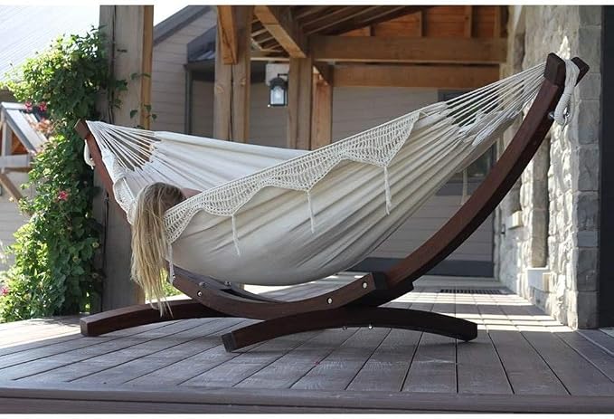 Vivere C8SPCT Double Cotton 2-Person Hammock with Solid Pine Stand, Tropical - Image 3