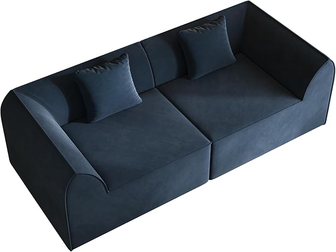 KEIKI 98.43'' Sofa Bed with Rectangle Pillow & Cushions, 2-Seater Convertible Chair, Folding Memory Foam Floor Couch & Sleeping Mattress, Modern Fabric Sleeper Sofa for Bedroom & Living Room, Blue