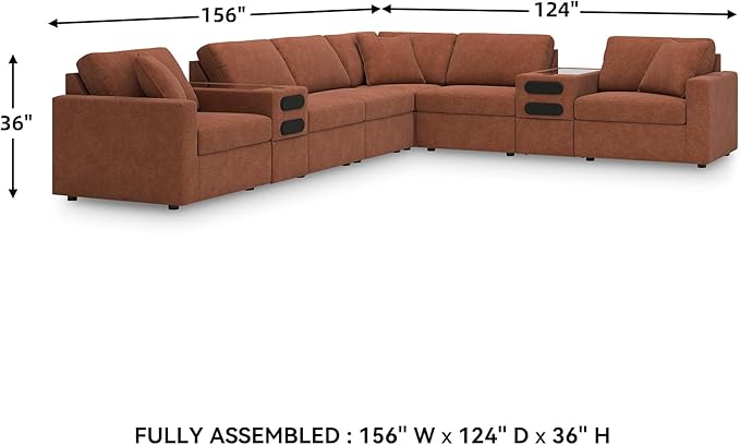 Signature Design by Ashley Modmax Contemporary Stain Resistant Right-Arm Facing 8-Piece Sectional with Audio Consoles, Armrest, Throw Pillows, Reversible Cushions and USB Port, Orange