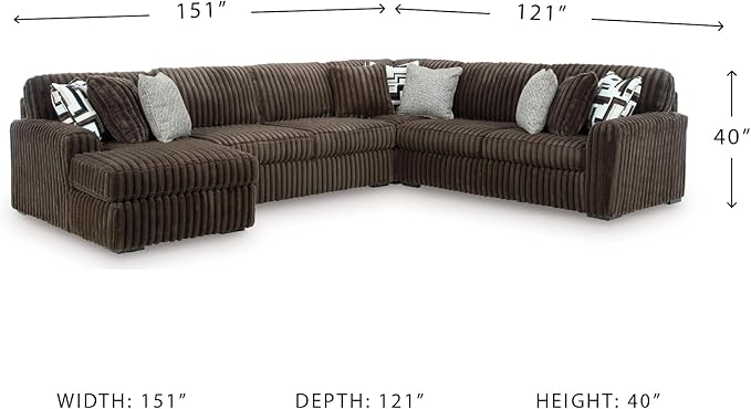 Signature Design by Ashley Midnight-Madness Casual U-Shaped Anti Sag 4-Piece Sectional with Chaise, Reversible Seat Cushions and 9 Accent Pillows, Dark Brown