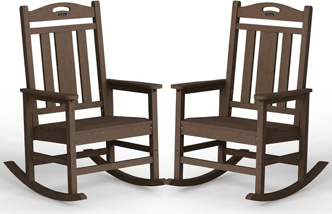 Ciokea Oversized Outdoor Rocking Chairs Set of 2, 380lbs Heavy-Duty Large Patio Rocker, High Back Cozy Porch Chairs, Weather Resistant Patio Rocking Chairs for Outside, Fire Pit, Deck, Brown by CIOKEA