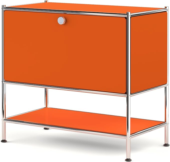 Metal Sidetable with Flap Door, 27.5" Height - DIY Modern Furnishing for Home, Office, Foyer, Bedroom - Night Stand, Book Shelf, Bookshelf, Cube Storage Organizer, Bedside Table (Orange) by SIMPLINK