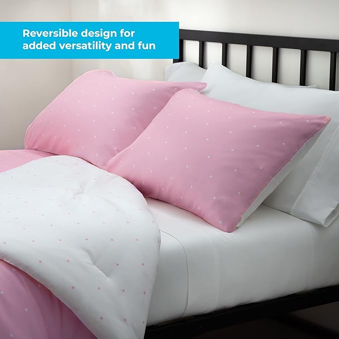 LINENSPA All Season Hypoallergenic Down Alternative Microfiber Comforter, Queen, Pink