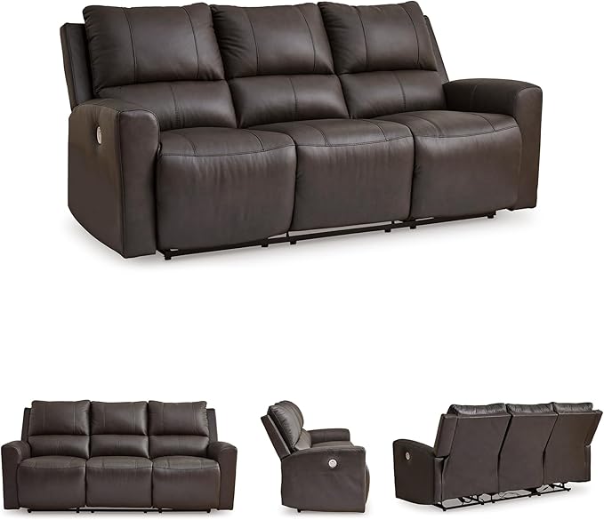 Signature Design by Ashley Boxmere Modern Leather Match Power Reclining Sofa with USB Ports, Dark Brown