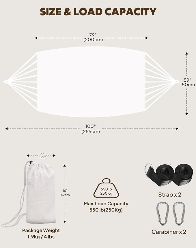 ANYOO Cotton Hammocks Portable Hammock with Tree Straps Easy Setup Indoor/Outdoor Hanging Bed 550lb Capacity Perfect for Backyard Camping Travel - Image 2