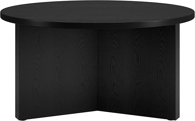 Henn&Hart 32" Round Wood Pedestal Coffee Table for Living Room, Family Room, Office, or Apartment, Natural Black
