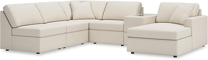 Signature Design by Ashley Casual Modmax Stain Resistant U-Shape Left-Arm Facing 6-Piece Sectional with Chaise and Storage Console, Beige