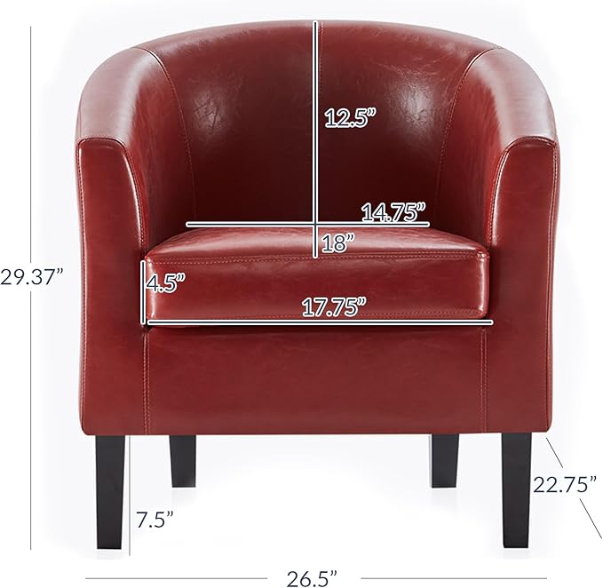 BELLEZE Accent Barrel Chair,Set of 2 Round Chair Club Tub Sofa Corner Chair with Flared Legs and Cozy Soft Padding for Living Room Bedroom Waiting Room - Red