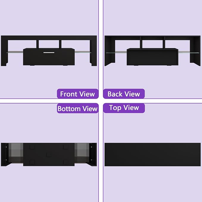 Clikuutory Modern Lighting 51 inch TV Stand with Large Storage Drawer for 32 40 50 55 Inch TVs, TV Console with 20 Color LED Lights, Entertainment Center Media and Open Shelf for Bedroom, Black - Image 8