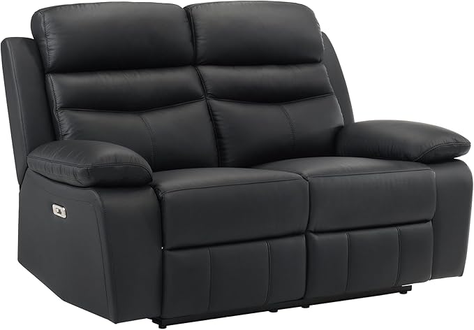 Lexicon Recliner Sofa for Living Room, Double Reclining RV Couch, Power Wall Hugger Recliner Home Theater Seating Leather Match Reclining Sofa, with USB Charge Port, 64''W Loveseat, Black
