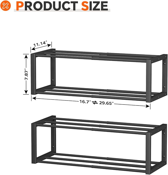 Homeiju Hanging Shoe Organizer,2 Pack Wall Mounted Shoe Rack Holds 12 Pairs,Space Saving Metal Wall Shoe Rack,Hanging Shoe Rack Shoe Holder for Small Space,Entryway,Closet,RV,Camper（Black - Image 3