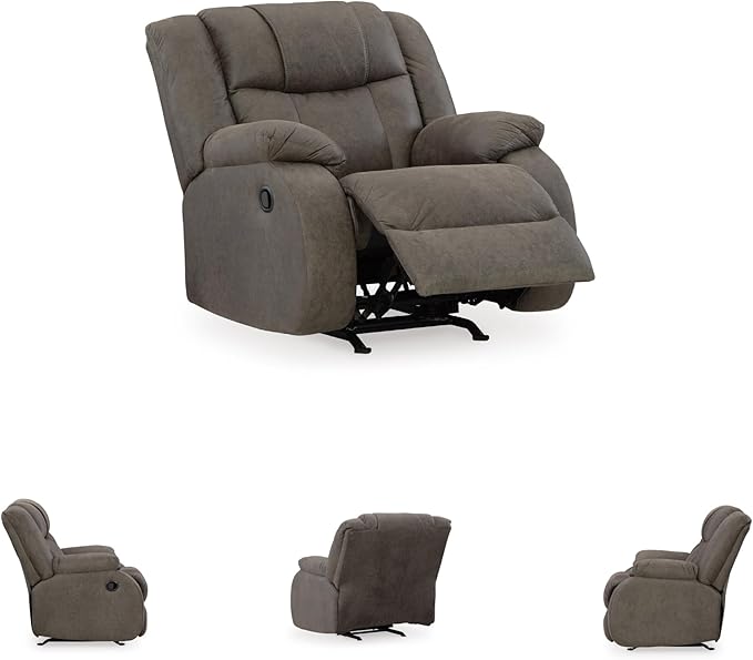 Signature Design by Ashley First Base Modern Faux Leather Rocker Recliner, Gray