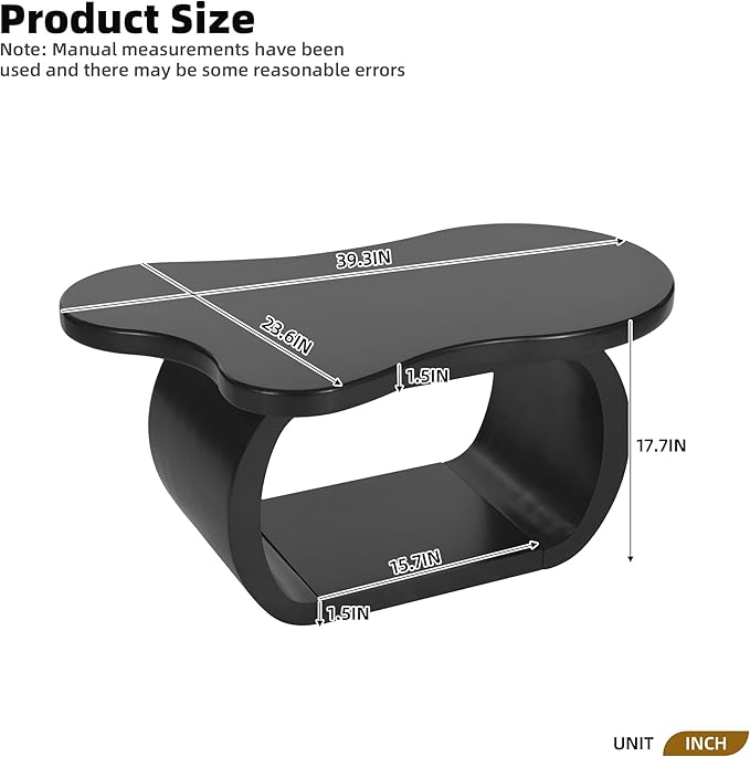 Merax Modern Cream Style Irregular Coffee Table with Round Edge & Shelf, Wood Cloud Accent Center End Tables for Living Room, Reception Room, Apartment, Easy Assemble, Black