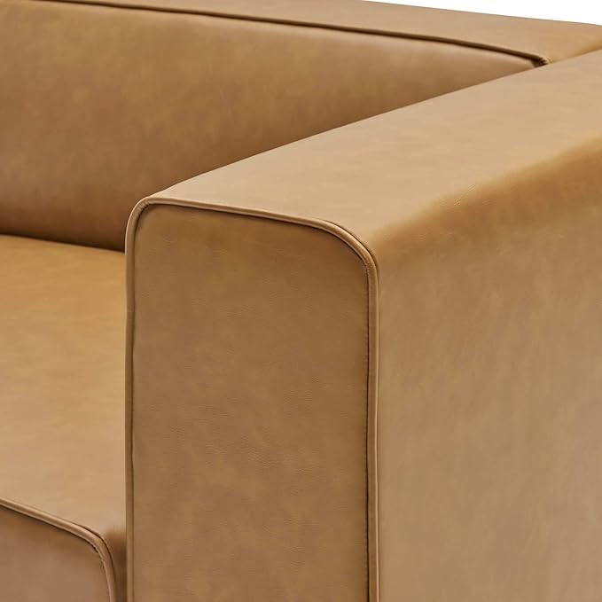 Modway Mingle Vegan Leather Sectional Sofa Right-Arm Chair in Tan