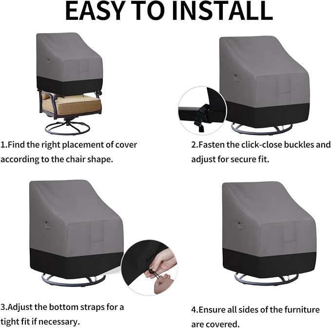 Easy-Going Outdoor Swivel Chair Cover Waterproof, Heavy Duty Patio Chair Cover, Windproof Outdoor Furniture Cover with Air Vent (2 Pack-28Wx33Dx38.5H inch, Gray/Black) - Image 7