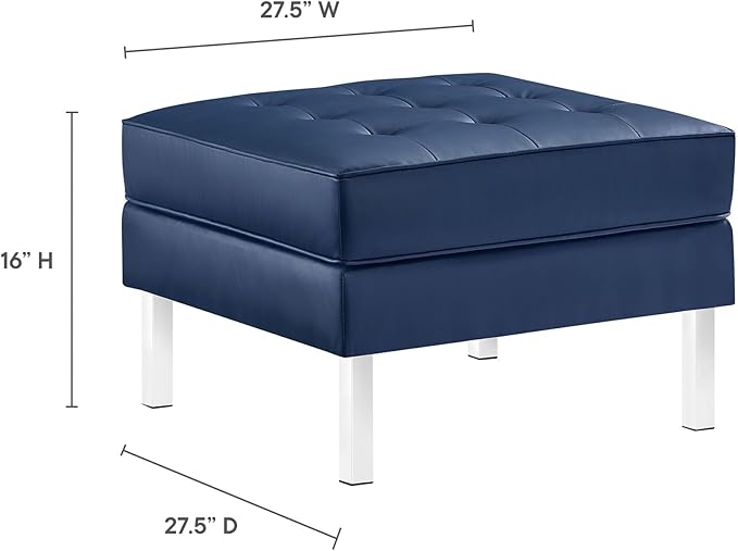 Modway EEI-3394 Loft Tufted Button Faux Leather Upholstered Square Ottoman in Silver Navy
