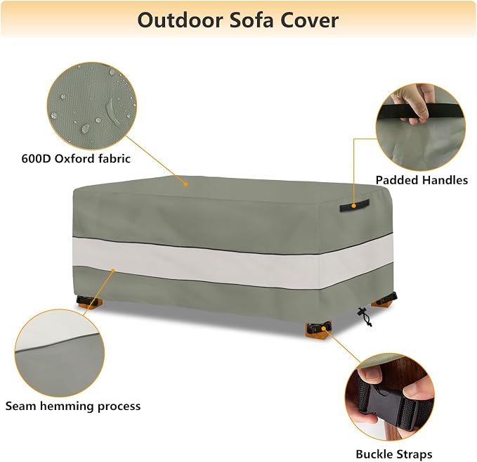 Waterproof Outdoor Coffee Table Cover,Rectangular Patio Small Side Table Cover,Outdoor Table Covers Rectangle Waterproof,48 x 28 x 16 inch -Grey Green - Image 3