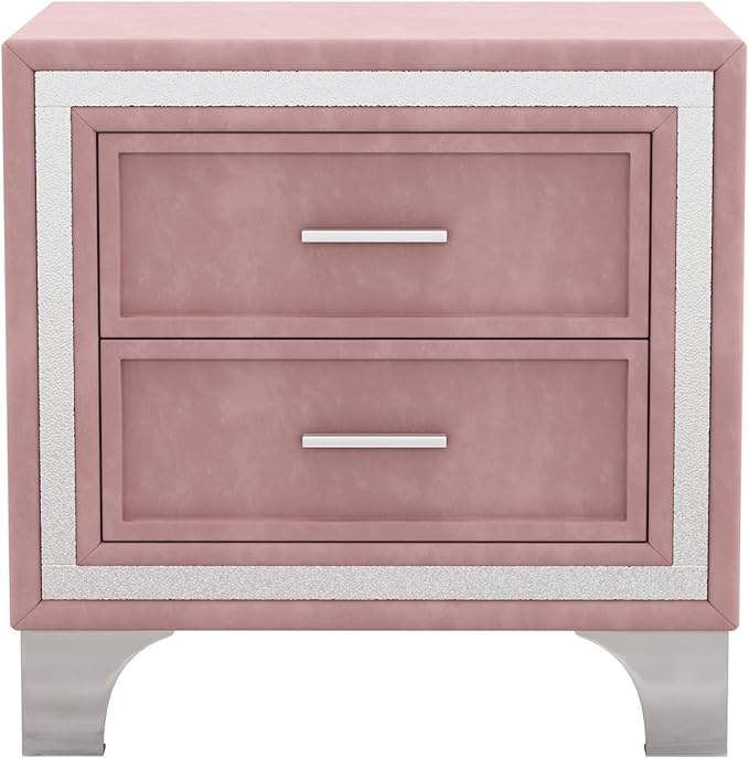 3-Pieces Bedroom Sets, Harper & Bright Designs Queen Size LED Velvet Platform Bed Frame with LED Lights & Tufted Headboard, Wood Slat Support, No Box Spring Needed, Easy Assembly (Pink)