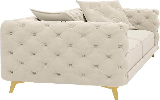 Ball & Cast 3-in-1 Convertible Sleeper Sofa with Movable Ottoman,97.7" Velvet Pull Out Sofa Bed, Modern Button Tufted 4-Seater Sofa Couch with Deep Seat for Living Room, Apartment,Office,Beige