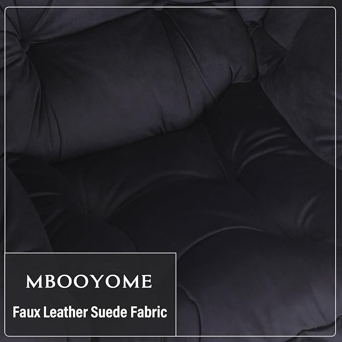 MBOOYOME Lazy Chair with Folding Ottoman, Modern Accent Lounge Armchair with Armrests, a Side Pocket & Foldable Footstool, Leisure Reading Chair for Living Room, Bedroom, Dorm & Office, Velvet Black
