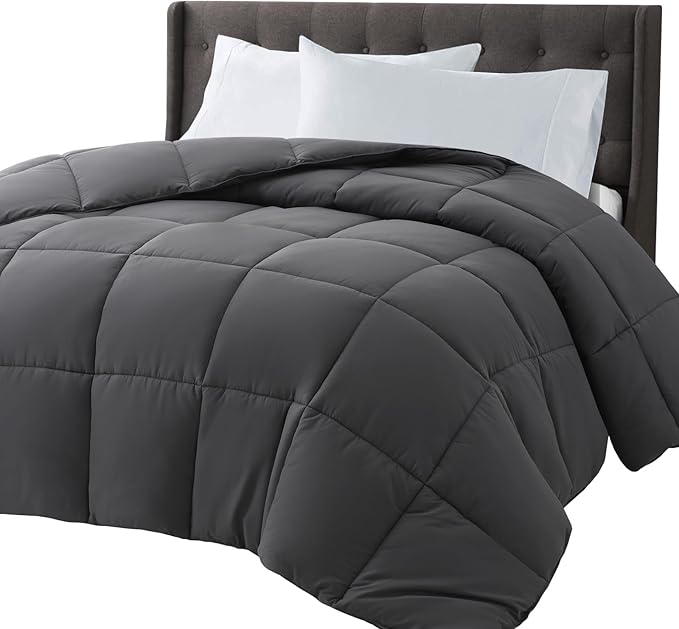 COHOME California King Size Comforter, All-Season Quilted Down Alternative Duvet Insert, Luxury Hotel GentleSoft Comforter with Anti-Clump Tech & 8 Tabs - Reversible - Dark Grey 96 x104 inches