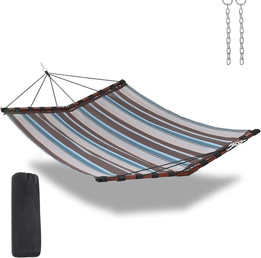 TegerDeger 12FT 2 Person Hammock Large Hammock Quick Dry 450LB Capacity with V Shaped Hardwood Spreader Bar & Nylon Rope for Outside, Patio, Garden, Backyard, Beach, Poolside - Brown Stripes by Tegerdeger