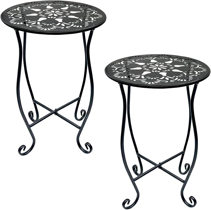 Arbuxzuy 2 Packs 17" Tall Round Metal Outdoor Side Tables for Patio, Decorative Black Flower Pot Stand, Rustproof Potted Holder, 120 lbs Load Capacity by Arbuxzuy