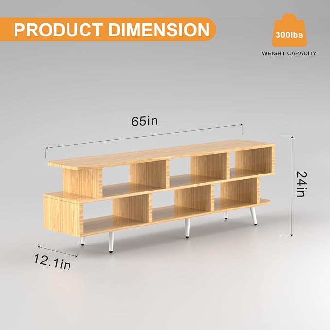 Lightdot 65" TV Stand Fits TVs Up to 75 Inch, Modern Entertainment Center with Power Outlet & Open Storage Shelves, Sofa Cabinet Media Console, Easy Assembly TV Table for Living Room,Bedroom,Walnut - Image 3