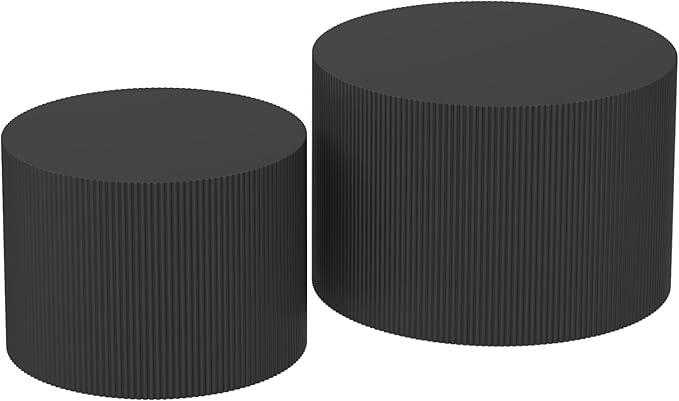 Round Coffee Table Set of 2, Modern Wooden Black Nesting Tables for Living Room, No Assembly Required Circle Side Tables Set Accent End Table for Bedroom, Balcony