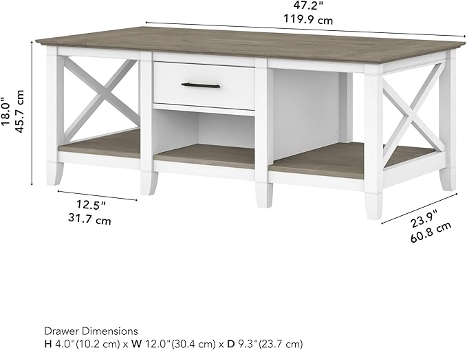 Bush Home Key West Coffee Table with Storage in Pure White and Shiplap Gray