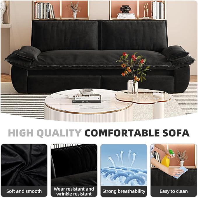 3-in-1 Convertible Sofa Bed Queen Size Pull Out Sleeper Sofa with Heavy Duty Metal Frame, Luxurious Velvet Upholstered Loveseat with 2 Pillows, Modern Folding Guest Bed for Living Room, Apartment