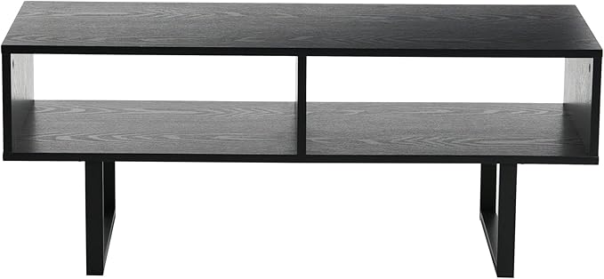 Household Essentials Jamestown TV Stand Coffee Table with Rectangular Storage Compartments Black Oak Wood Grain and Black Metal