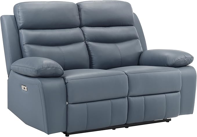 Lexicon 64" W Power Double Reclining Loveseat, with USB Charging Port, Wall Hugger Leather Match Reclining Love Seat, for Living Room, Apartment, Easy Assembly, Blue