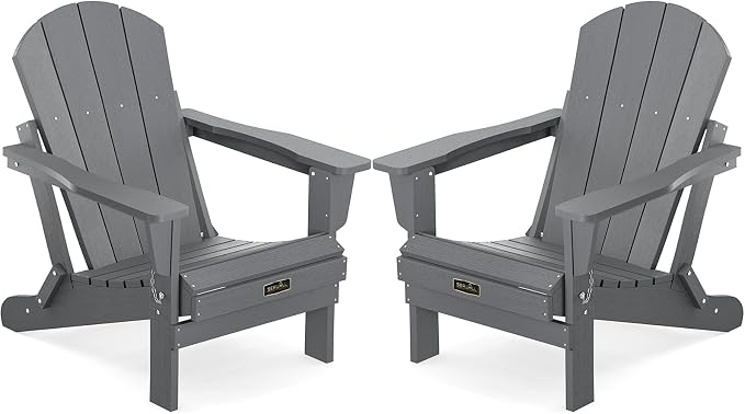 SERWALL Adirondack Chair Set of 2 for Patio Garden Outdoors Fire Pit- (Folding Gray) by SERWALL