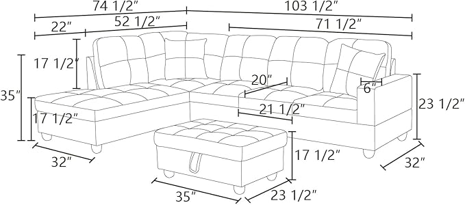 NicBex Modular L-Shaped Sectional Couches, 3-Piece Convertible Couch with Storage Ottoman, 4-Seat Comfy Sofa with Chaise for Living Room & Apartment, White + Black