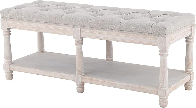 Kmax Storage Entryway Bench Tufted Shoe Rack Bench Wood Window Bench for Hallway Entrance Bedroom Corner, Beige - Image 4