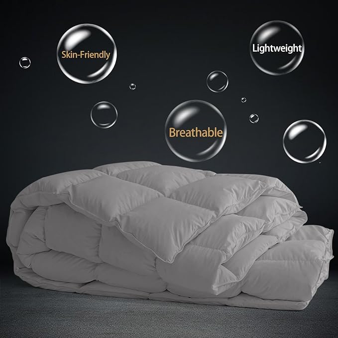 CYMULA Full Size Feather Down Comforter - All Season Dark Grey Duvet Insert, Lightweight Box Stitched, Fluffy Breathable, Ultra Soft Quiet Hotel Style with 8 Tabs(82" x 86")