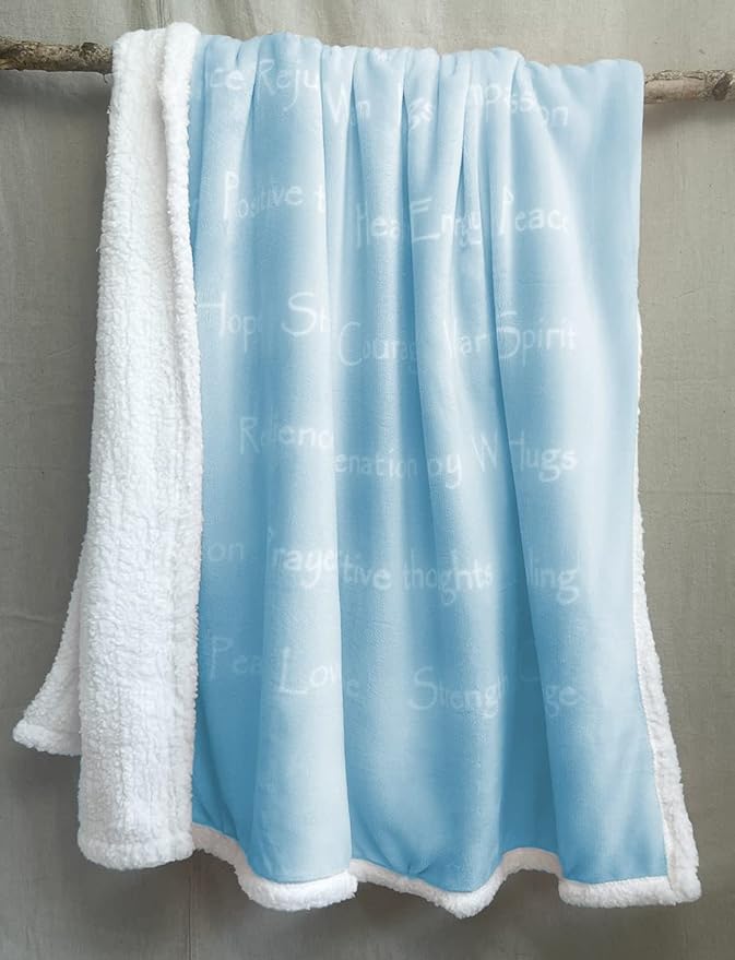 Compassion Blanket (Brand)- Strength Courage Super Soft Warm Hugs, Get Well Gift Blanket Plush Healing Thoughts Positive Energy Love & Hope (Light Blue, 50 x 65 Sherpa)