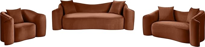 Meridian Furniture 44052Cognac-S Destin Collection Modern | Contemporary Sofa with Ultra Luxe Cognac 460 GSM Velvet, Rich Curves, 91" W x 34.5" D x 31" H, Cognac