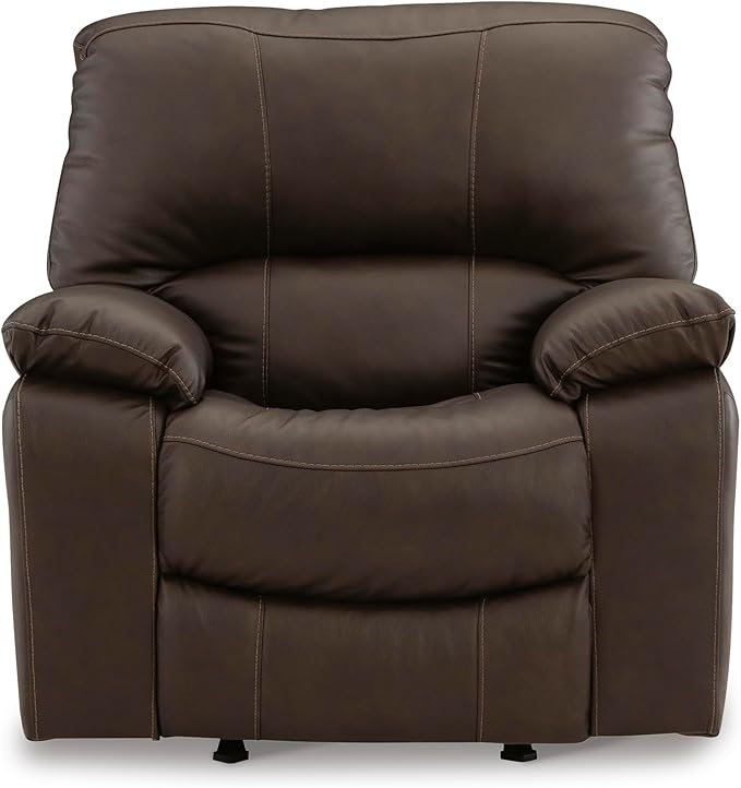 Signature Design by Ashley Leesworth Contemporary Leather Match Power Rocker Recliner with USB Ports, Dark Brown