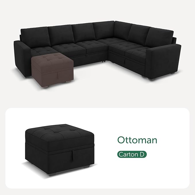 HONBAY Modular Sectional Sleeper Sofa with Pull Out Bed, Ottoman for Sectional Couch, Black