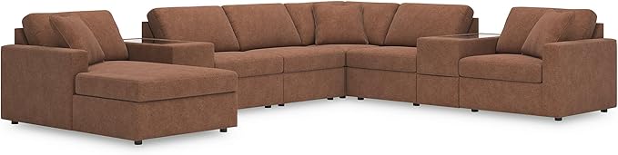Signature Design by Ashley Contemporary Modmax Stain Resistant U-Shape Right-Arm Facing 8-Piece Sectional with Chaise and Storage Consoles, Orange