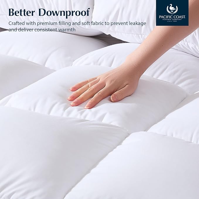 Pacific Coast Luxury White Goose Feather Down Fiber Comforter Twin Size, All Season Hotel Collection Duvet Insert, Ultra Soft, Breathable Bedding Comforter with 8 Corner Tabs, 68x90 Inch White