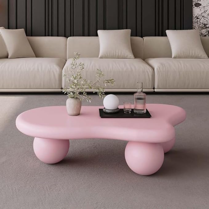 47" Modern Coffee Table Cloud Shape Low Center Table Cute Irregular Indoor Tea Table with 3 Ball Legs for Living Room Apartment