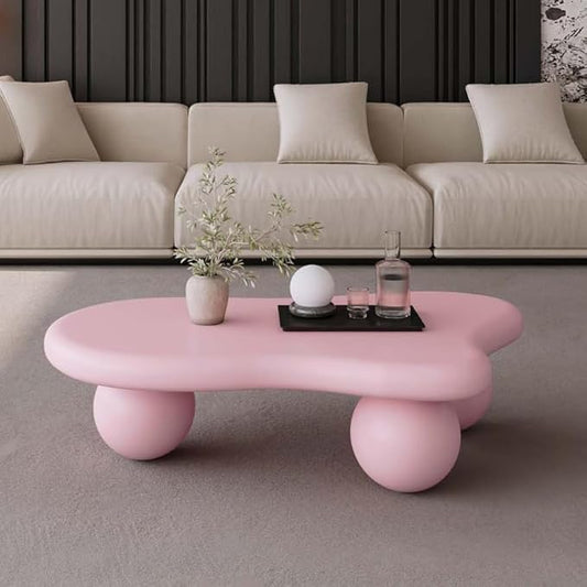 47" Modern Coffee Table Cloud Shape Low Center Table Cute Irregular Indoor Tea Table with 3 Ball Legs for Living Room Apartment
