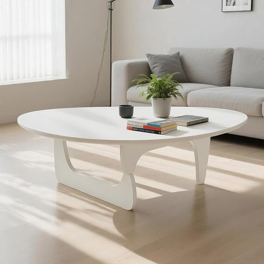 Solid Wooden Modern Triangle Coffee Table: Unique Funky Coffee Tables for Living Room, Oval Mid-Century Irregular Abstract Tea Tables for Patio Office Balcony Bedroom (White, 43" L x 31" W x 16" H)