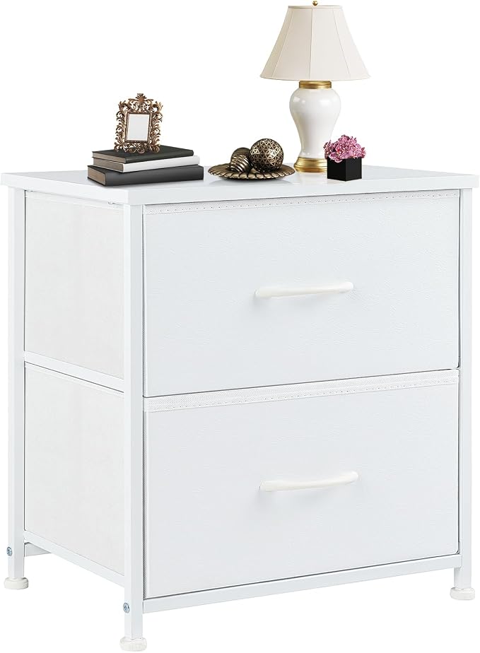 DUMOS Nightstand Small Dresser with 2 Fabric Drawers Side Tables Bedroom End Table Kids Bedside Storage Furniture for 20 inch Tall Night Stand for Closet, Entryway, College Dorm, White by DumosLifestyle