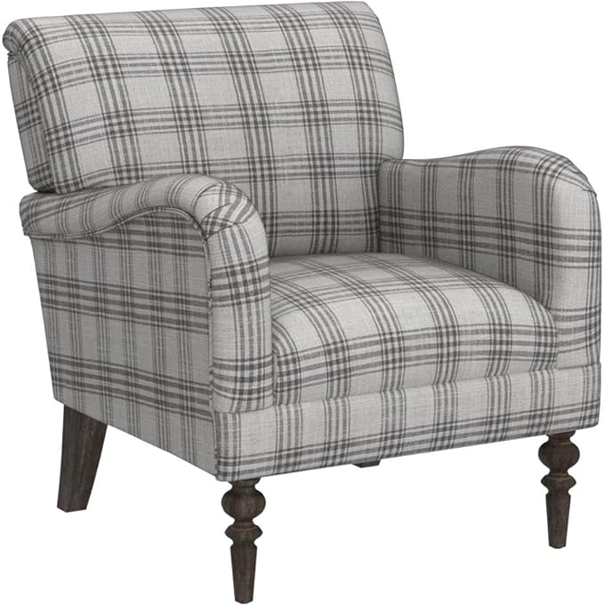 HULALA HOME Modern Accent Chair with Arms and Wooden Legs, Comfy Upholstered Armchair for Living Room, Bedroom (Plaid Pattern, Grey)